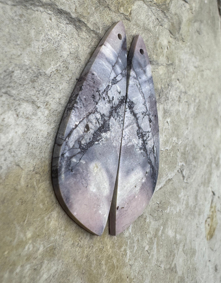 Sci-Fi Jasper (Mexico) Earring Slab Bead Pair 14x44mm
