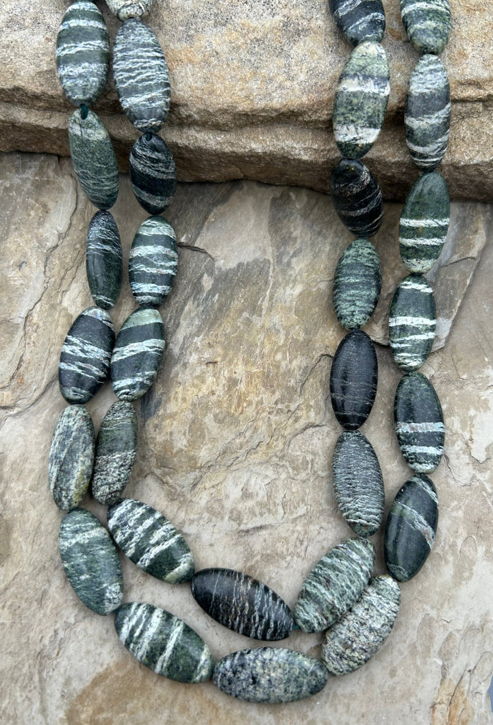 Serpentine (Russia) Flat Oval Beads 12x25mm 16 inch