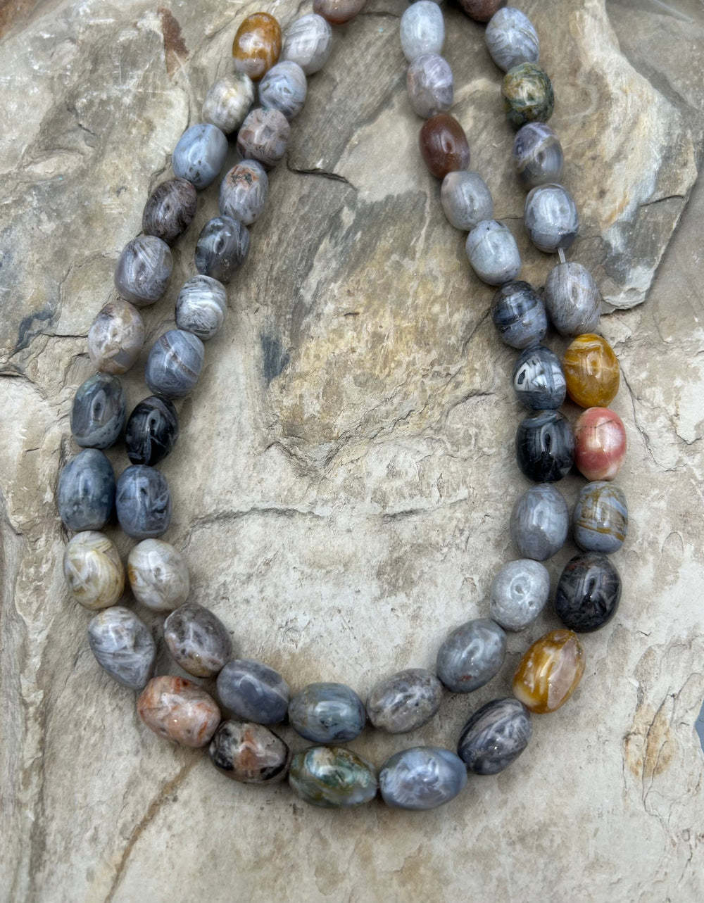Silver Needle Agate Big Drum Beads 10x15mm 15 inch strand