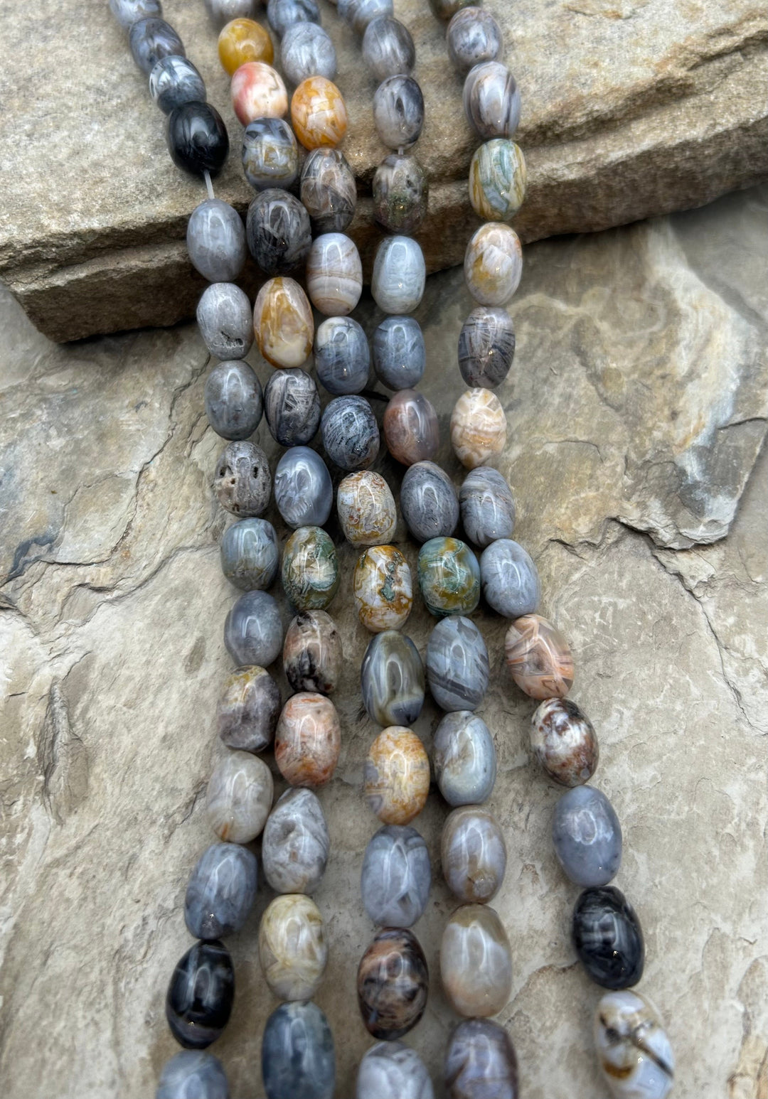 Silver Needle Agate Big Drum Beads 10x15mm 15 inch strand