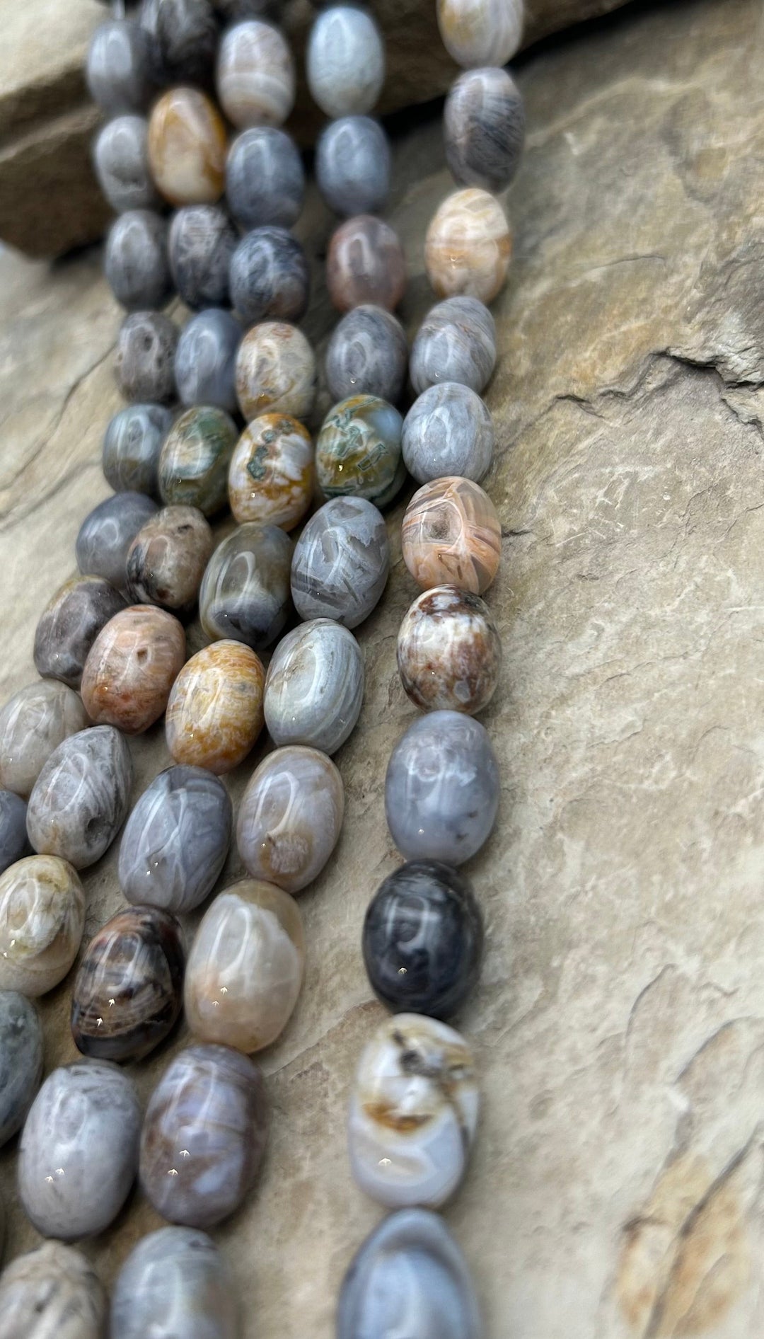 Silver Needle Agate Big Drum Beads 10x15mm 15 inch strand
