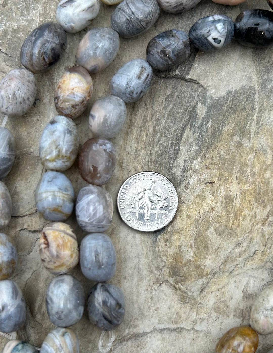 Silver Needle Agate Big Oval Beads 10x15mm 15 inch strand
