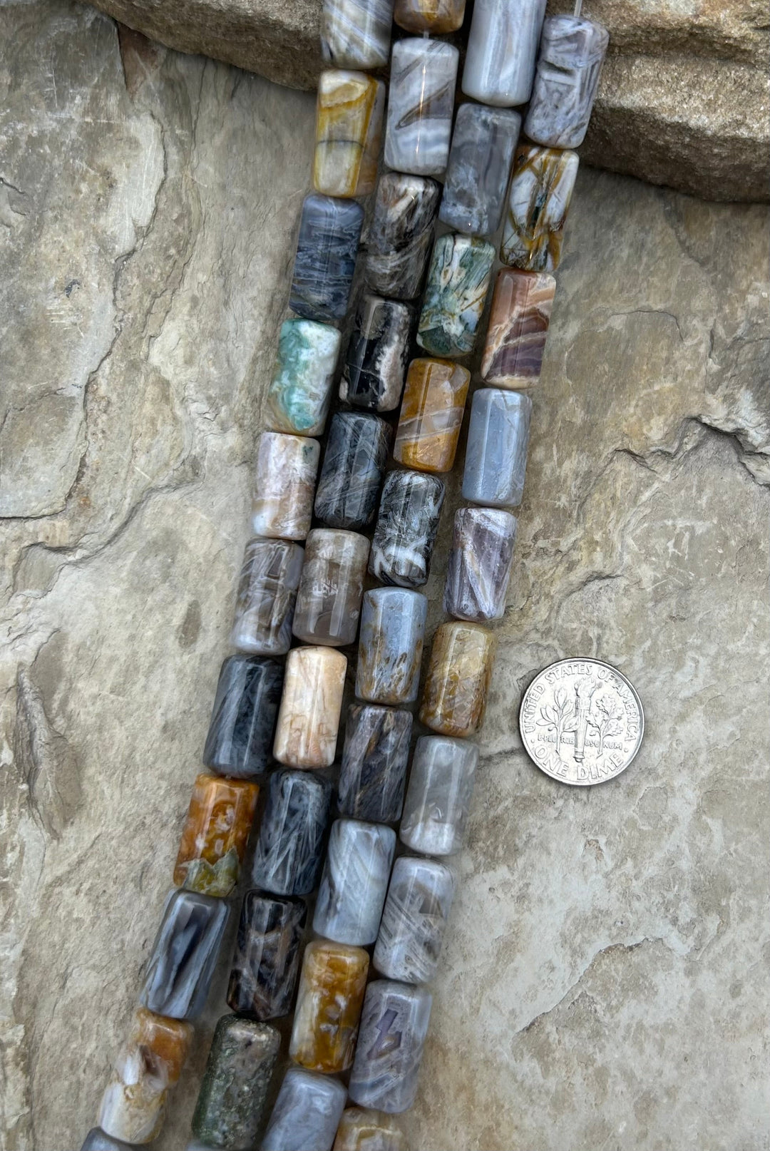 Silver Needle Agate Big Tube Beads 8x15mm 16 inch strand