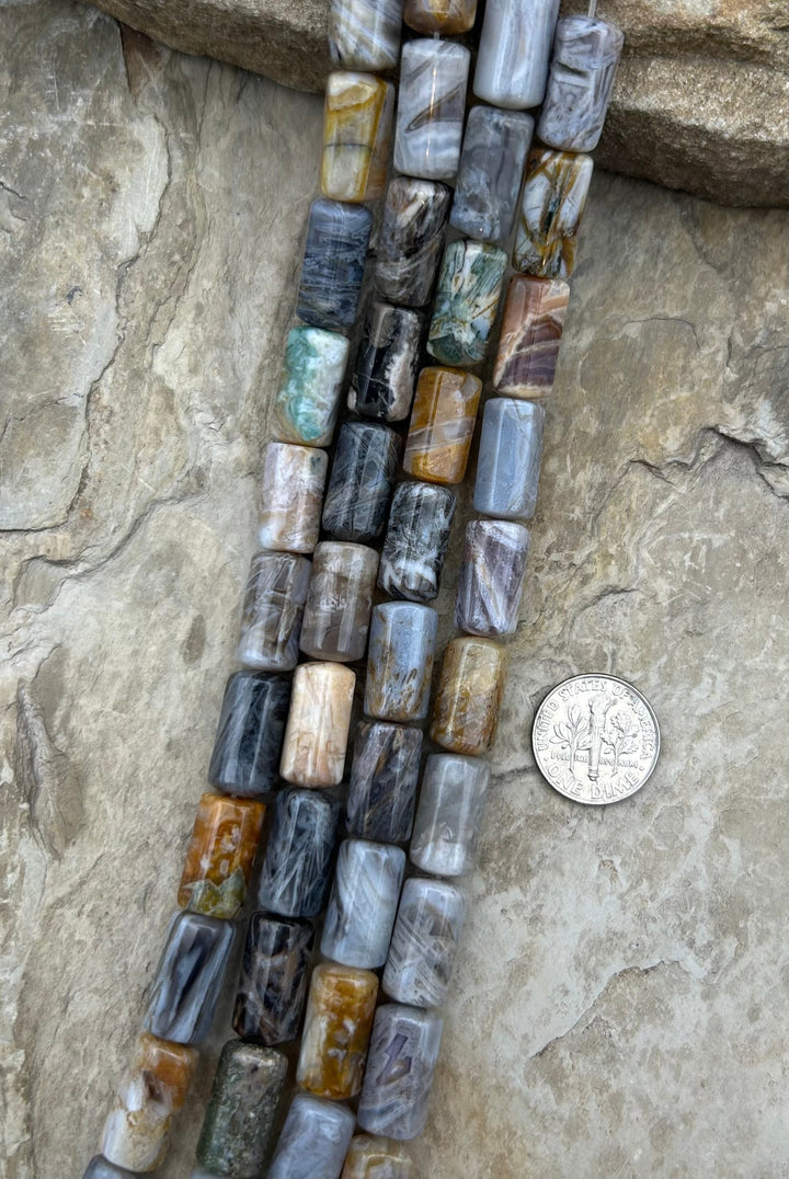 Silver Needle Agate Big Tube Beads 8x15mm 16 inch strand