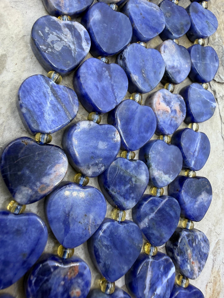 Sodalite 15mm Heart Shapped beads,  15inch Strand, 22 Beads