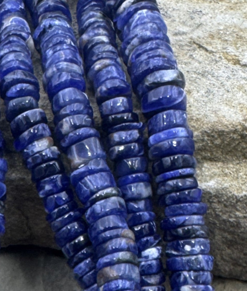 Sodalite 7mm Heishi beads 16 inch Strand - Sodalite