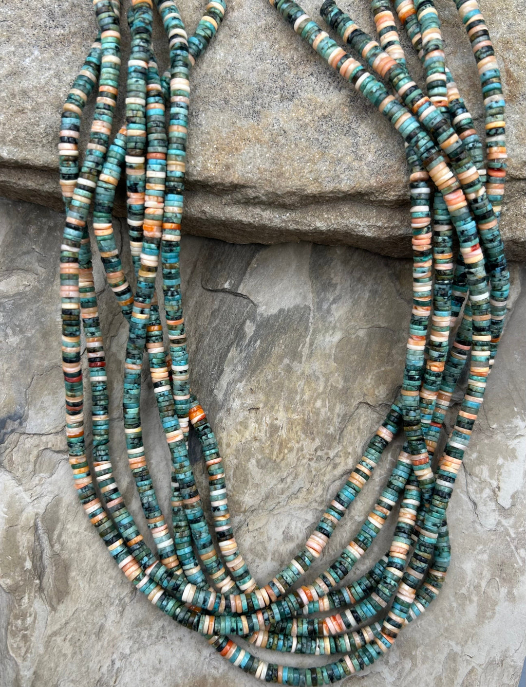 Spiny Oyster and African Jade 4mm Heishi Beads One 16 Inch