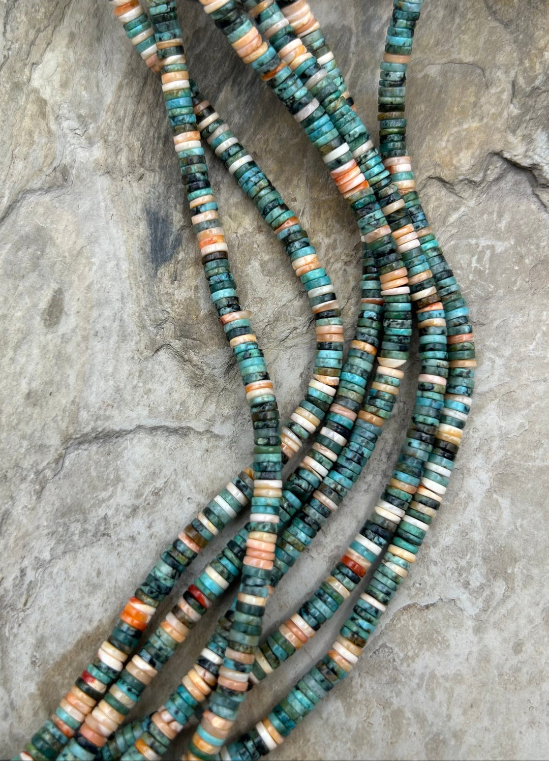 Spiny Oyster and African Jade 4mm Heishi Beads One 16 Inch