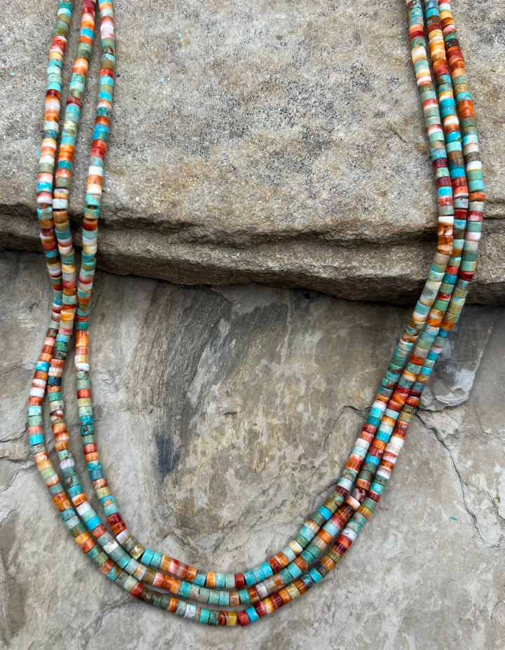 Spiny Oyster and Turquoise 3mm Heishi Beads One 16 Inch