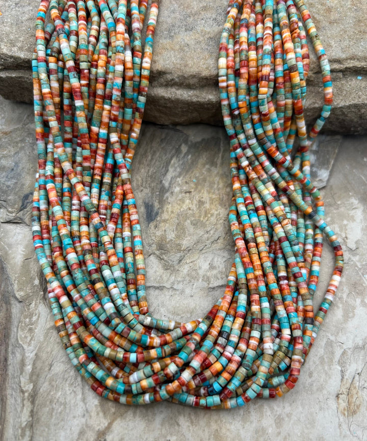 Spiny Oyster and Turquoise 3mm Heishi Beads One 16 Inch