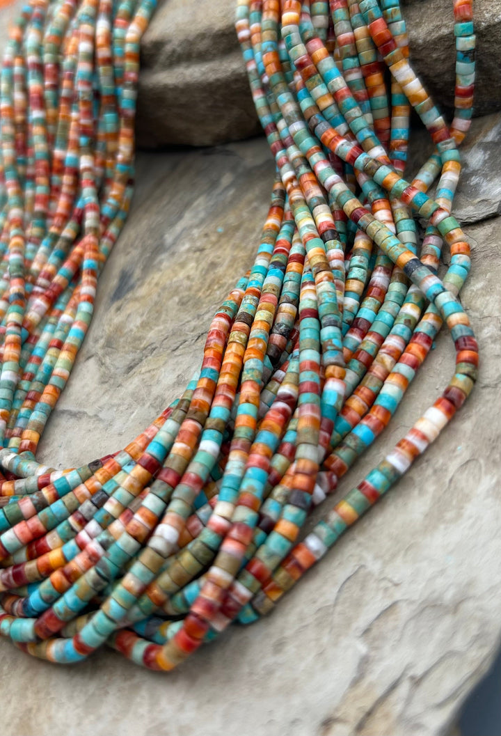 Spiny Oyster and Turquoise 3mm Heishi Beads One 16 Inch