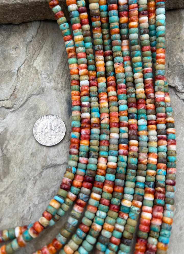 Spiny Oyster and Turquoise 5mm Rondelle Beads One 16 Inch