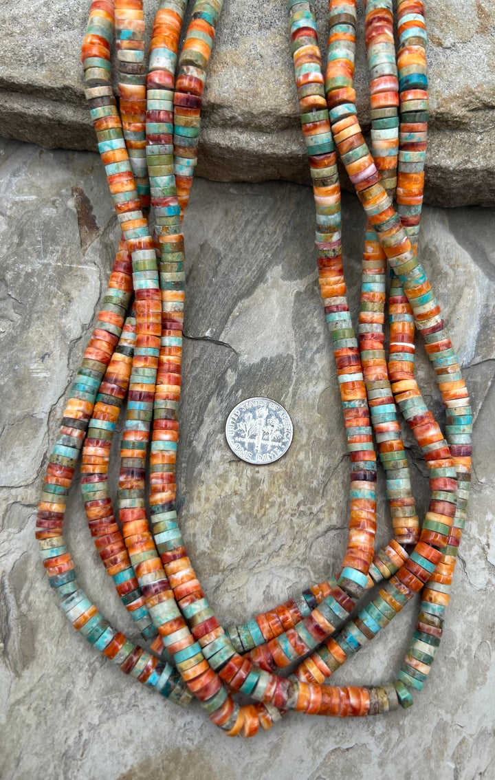 Spiny Oyster and Hubei Turquoise 6mm Heishi Beads One 16