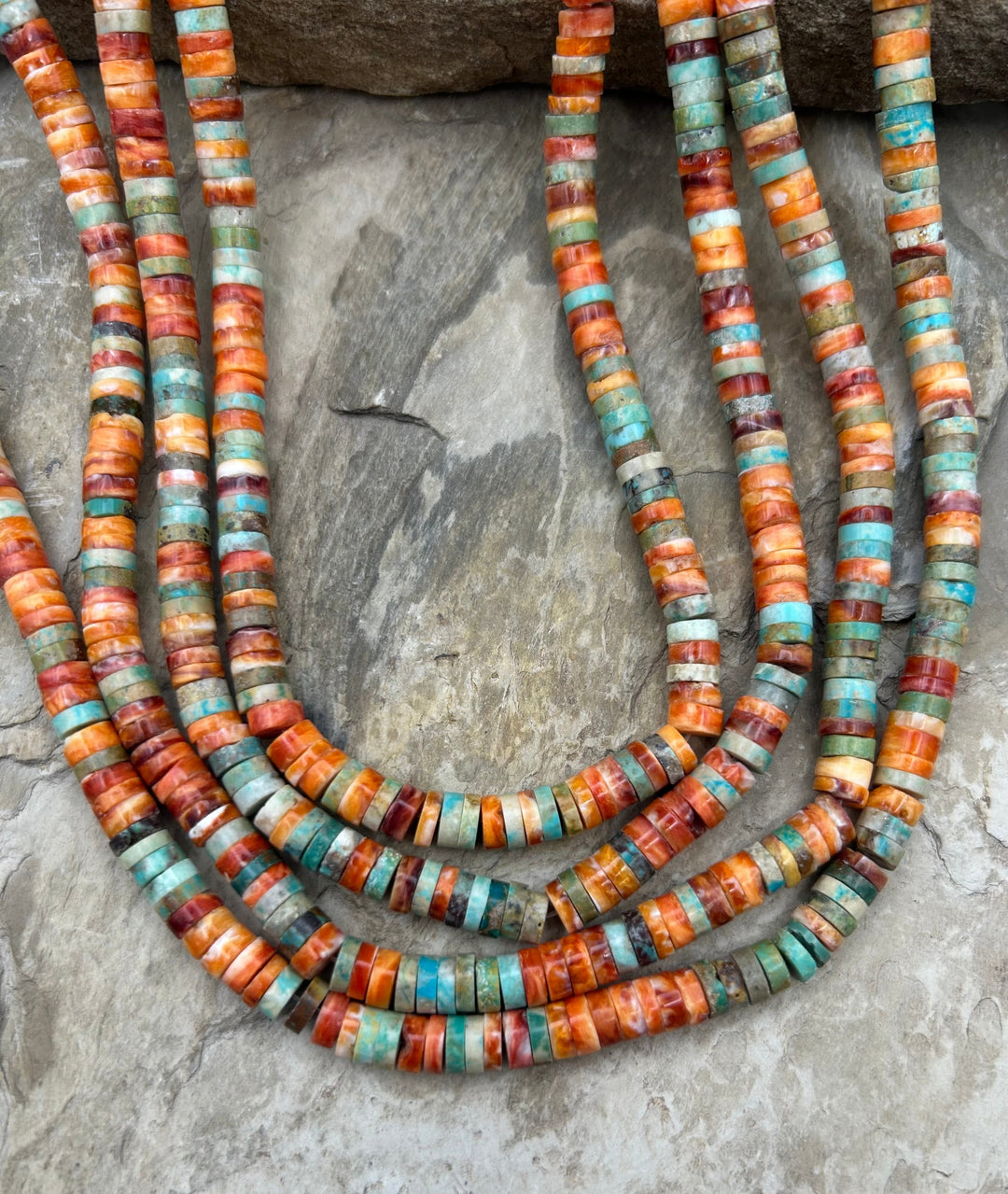 Spiny Oyster and Hubei Turquoise 6mm Heishi Beads One 16