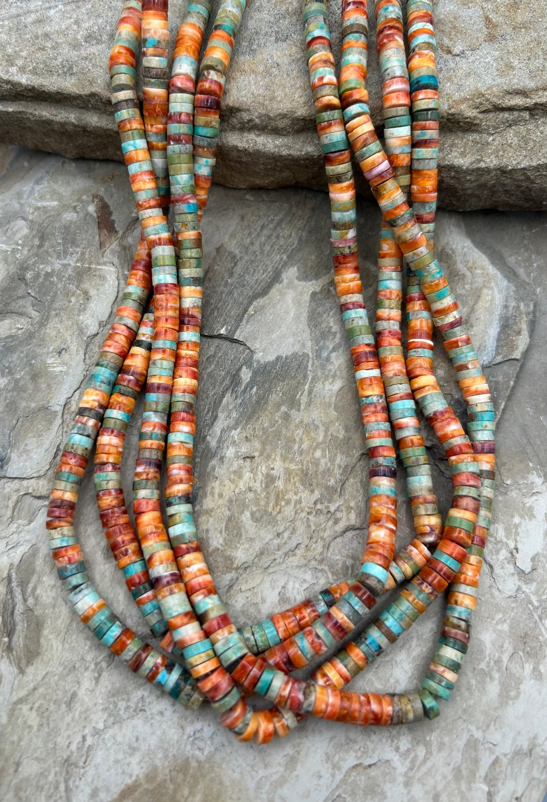 Spiny Oyster and Turquoise 6mm Heishi Beads One 16 Inch