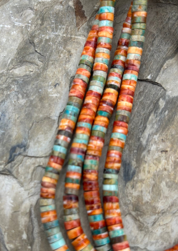 Spiny Oyster and Hubei Turquoise 6mm Heishi Beads One 16