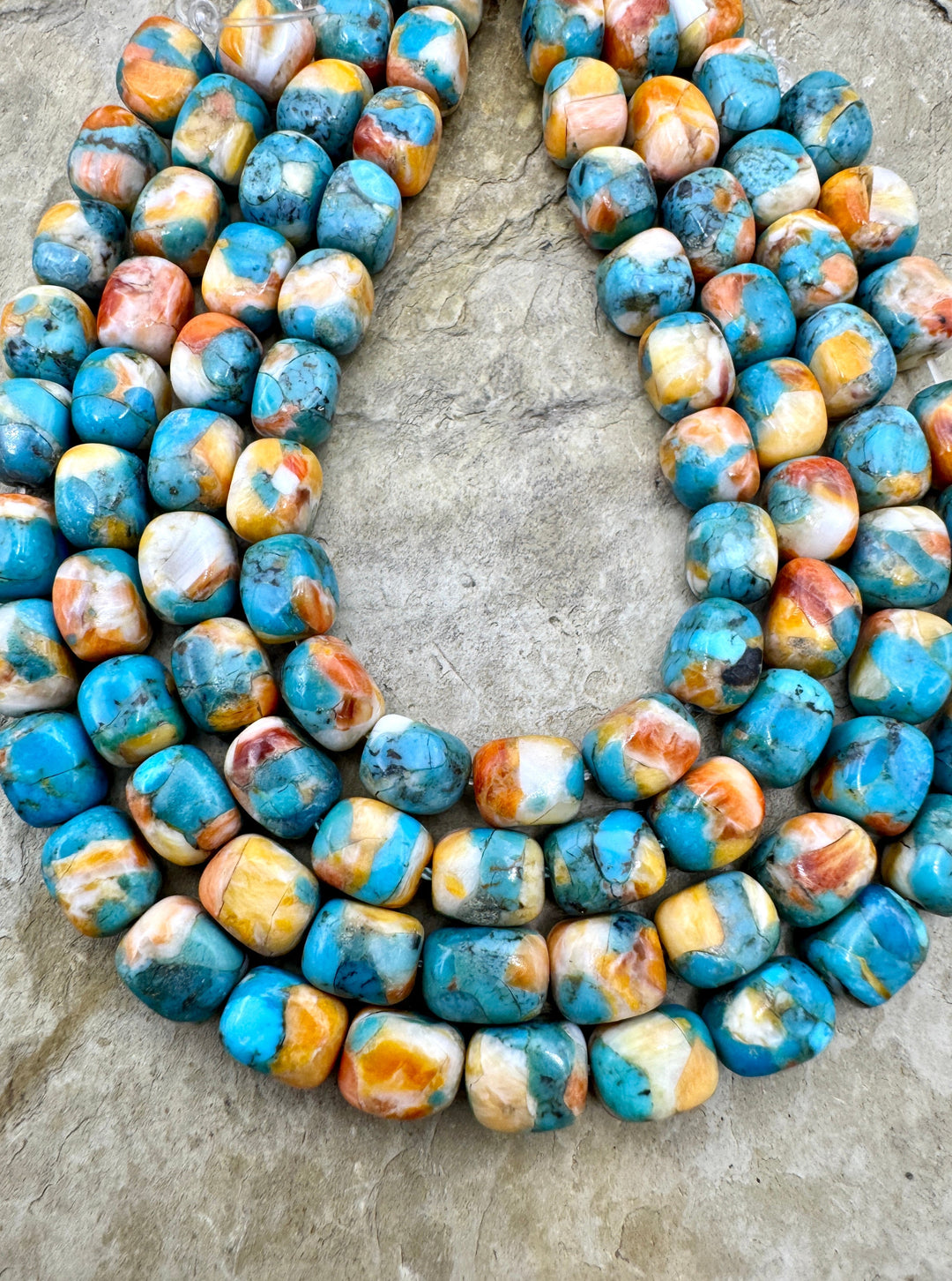 Spiny Oyster and Turquoise 6x8mm Rectangular Nugget Beads 8