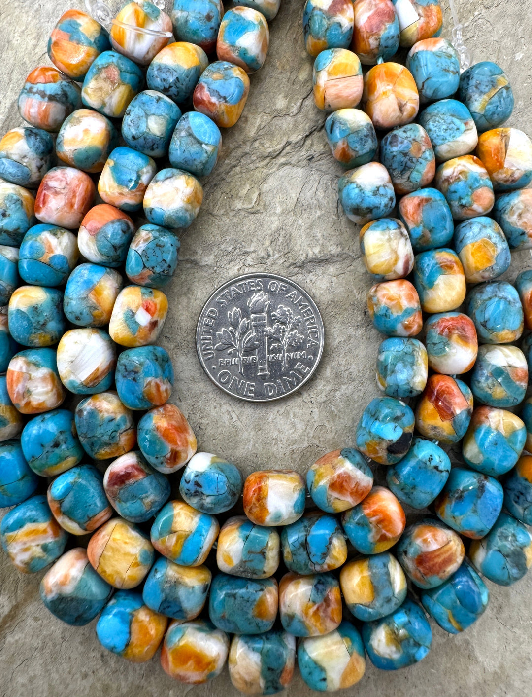 Spiny Oyster and Turquoise 6x8mm Rectangular Nugget Beads 8