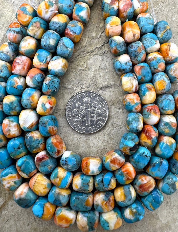 Spiny Oyster and Turquoise 6x8mm Rectangular Nugget Beads 8
