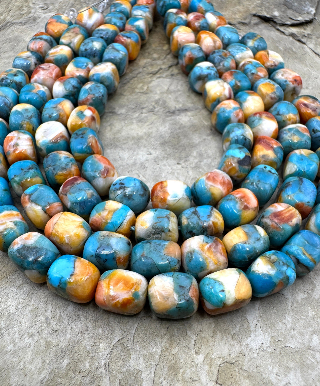 Spiny Oyster and Turquoise 6x8mm Rectangular Nugget Beads 8