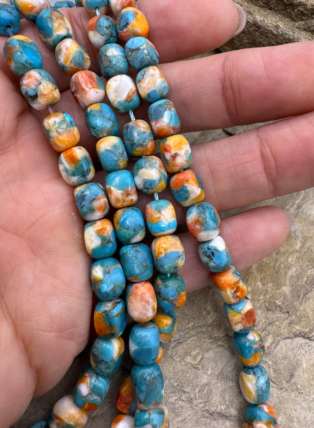 Spiny Oyster and Turquoise 6x8mm Rectangular Nugget Beads 8