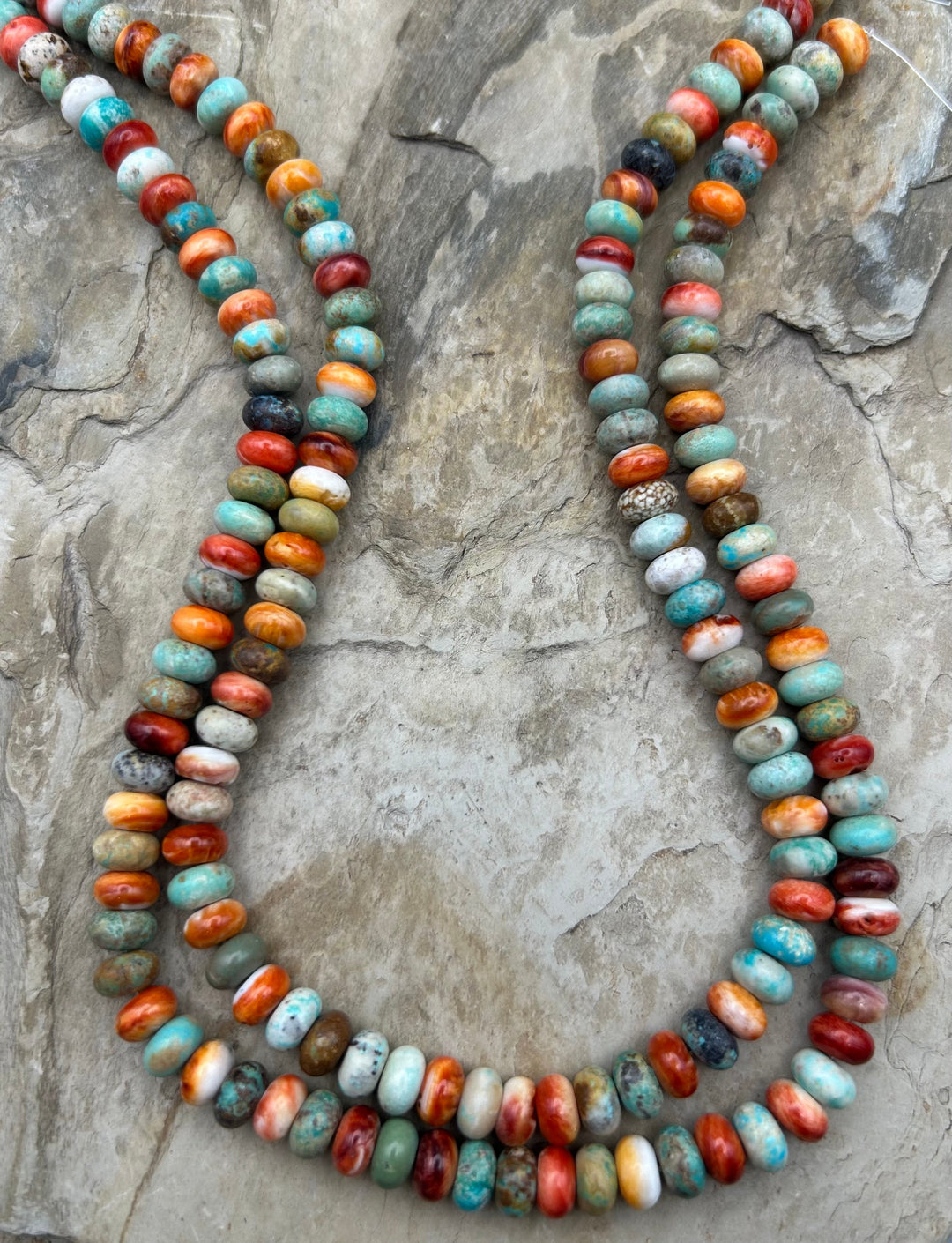 Spiny Oyster and Hubei Turquoise 8mm Rondelle Beads One 16