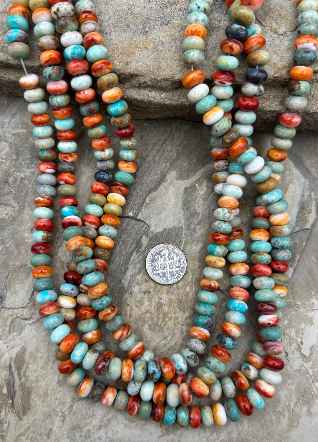 Spiny Oyster and Hubei Turquoise 8mm Rondelle Beads One 16
