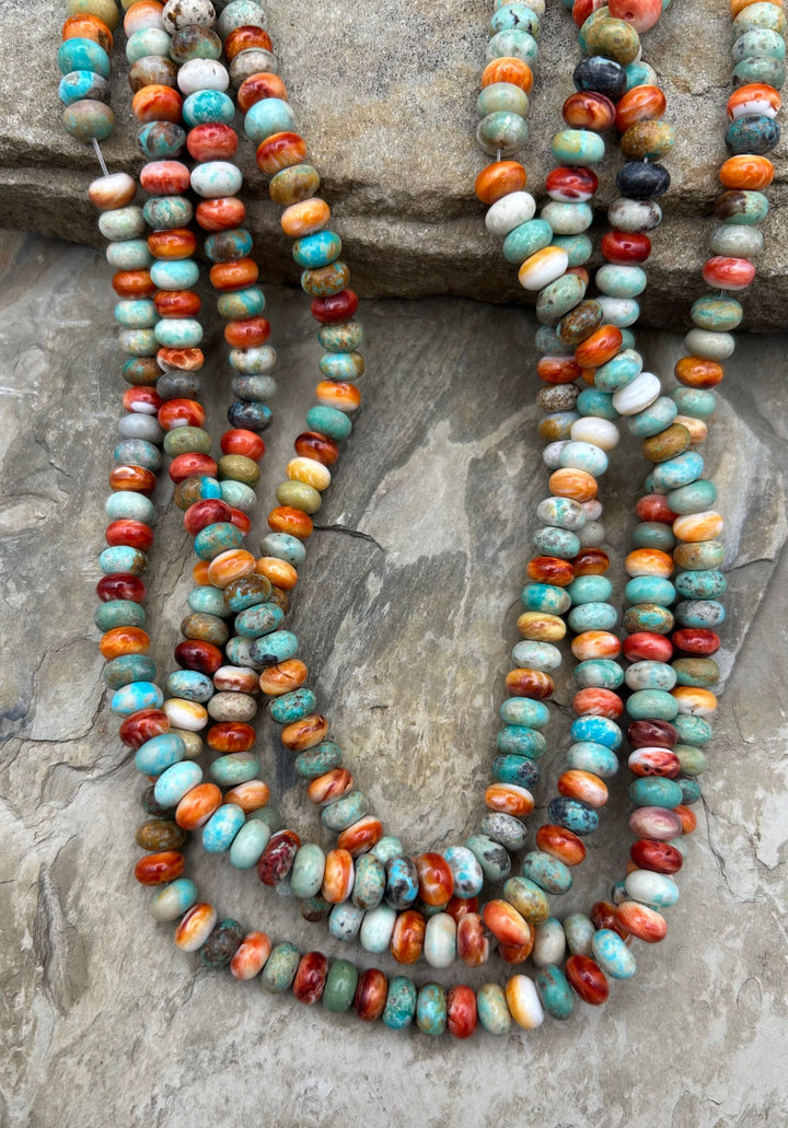 Spiny Oyster and Hubei Turquoise 8mm Rondelle Beads One 16