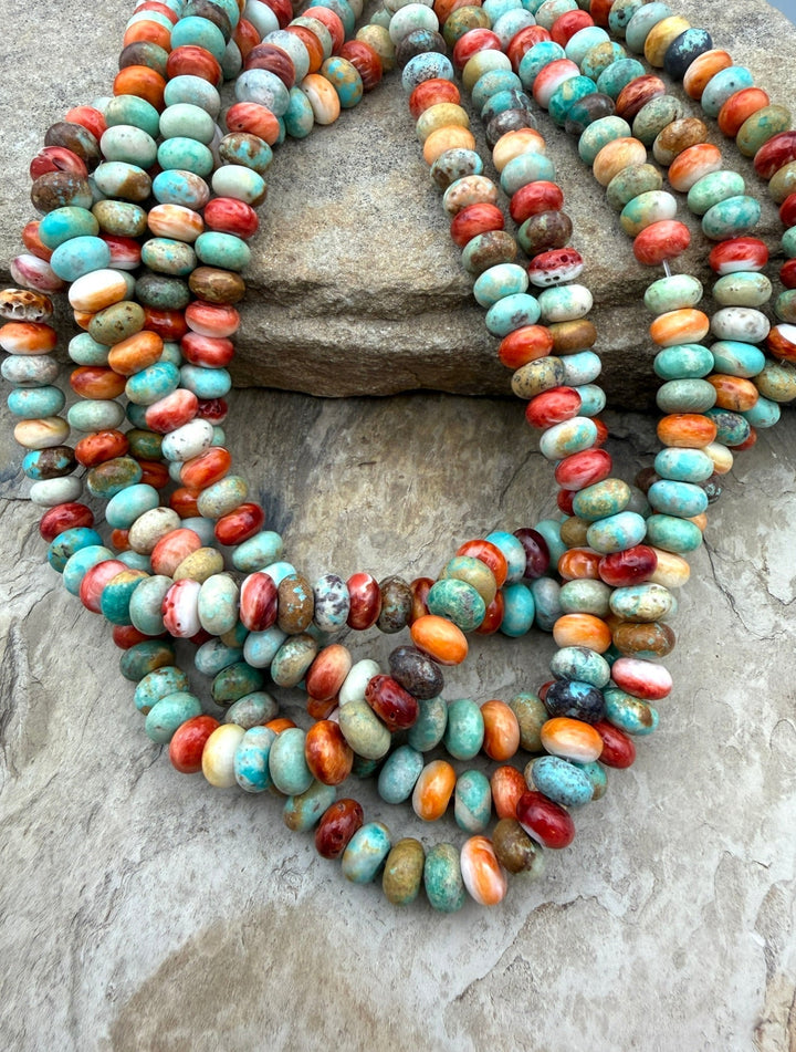 Spiny Oyster and Turquoise *mm Rondelle Beads One 16 Inch