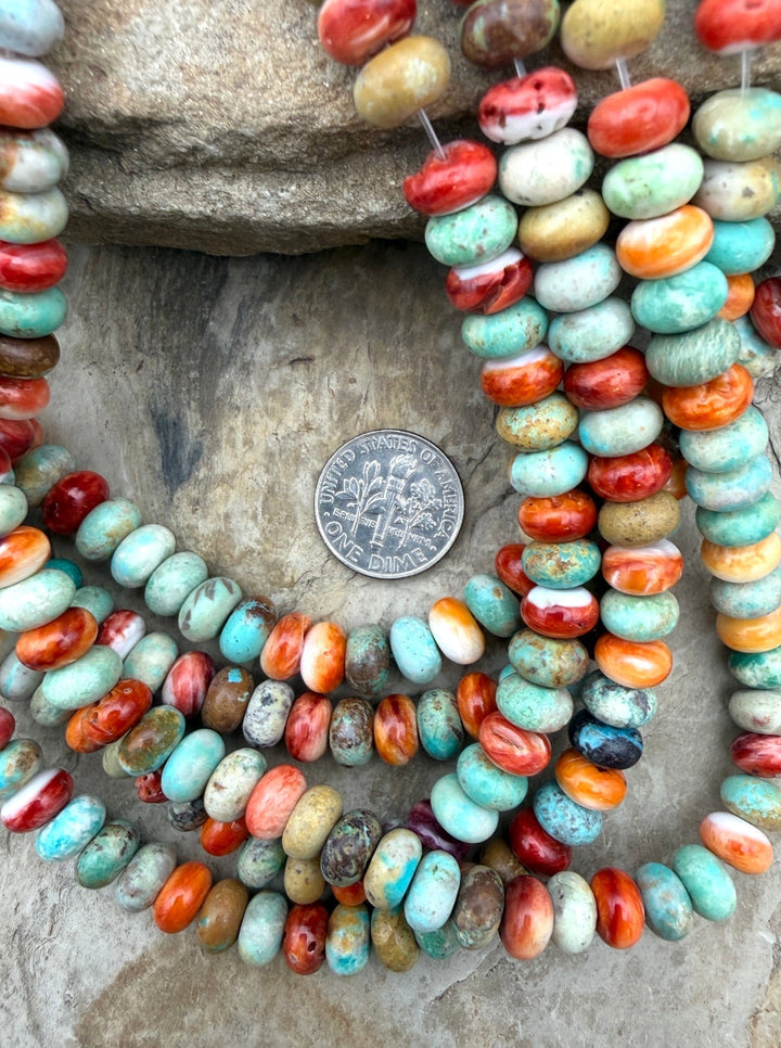 Spiny Oyster and Turquoise *mm Rondelle Beads One 16 Inch