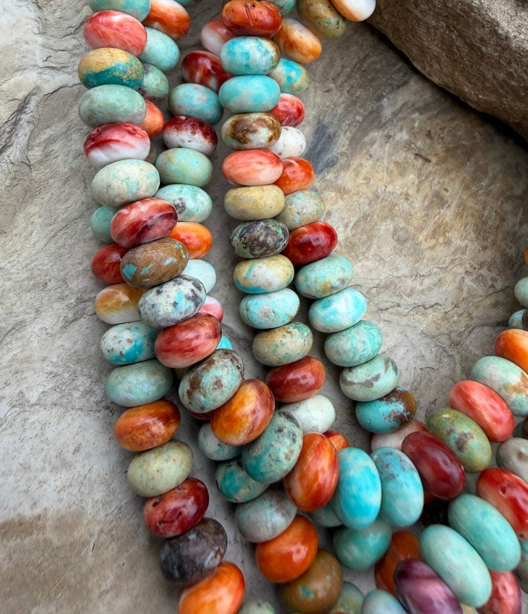 Spiny Oyster and Turquoise *mm Rondelle Beads One 16 Inch