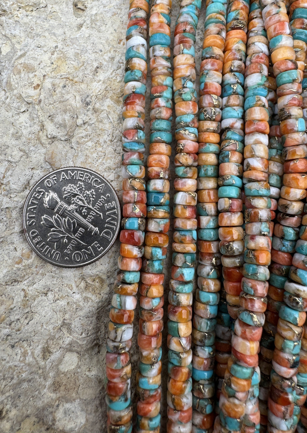 Spiny Oyster Turquoise and Bronze 4mm Button Beads 8 inch
