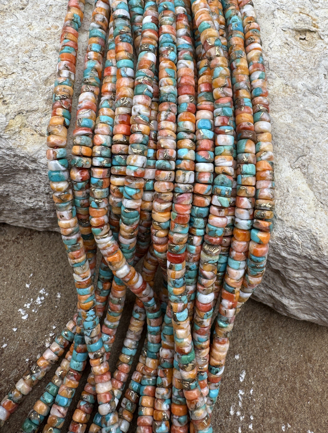 Spiny Oyster Turquoise and Bronze 4mm Button Beads 8 inch
