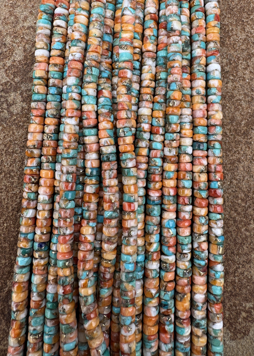 Spiny Oyster Turquoise and Bronze 4mm Button Beads 8 inch