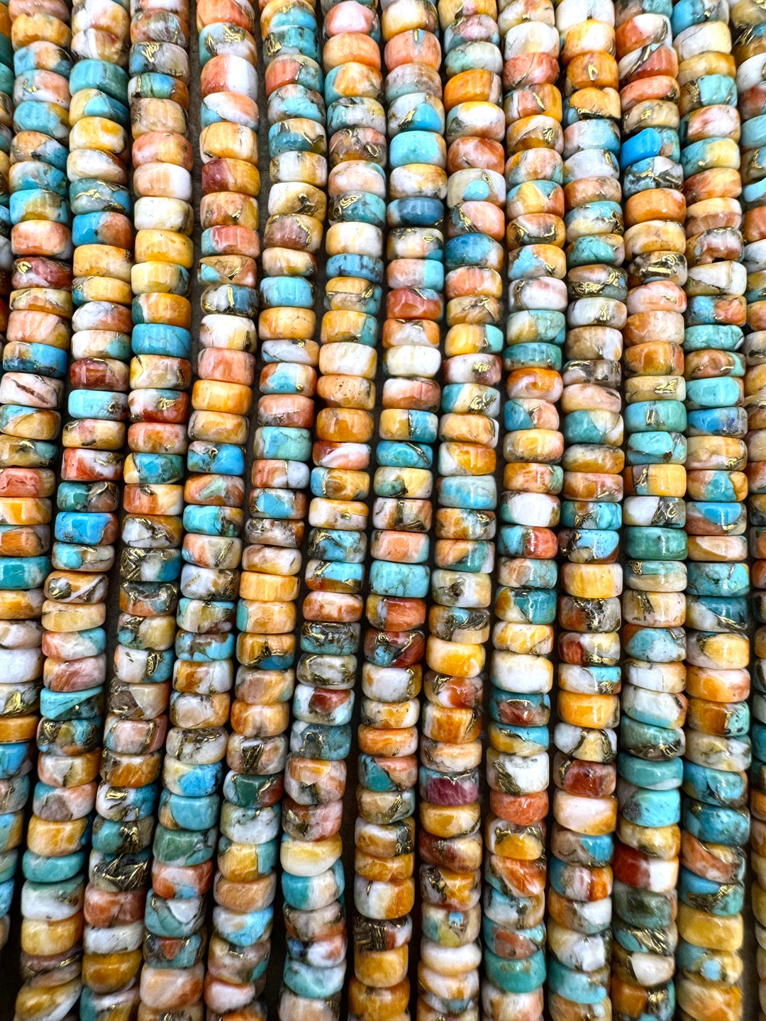 Spiny Oyster Turquoise and Bronze 4mm Button/Heshi Beads 16