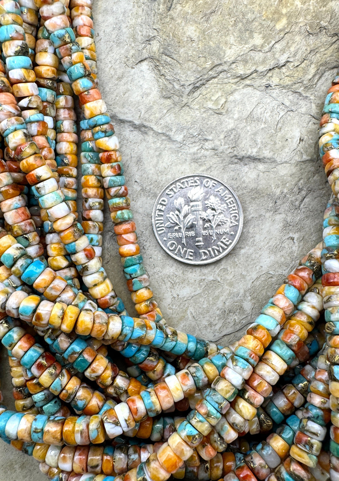 Spiny Oyster Turquoise and Bronze 4mm Button/Heshi Beads 16