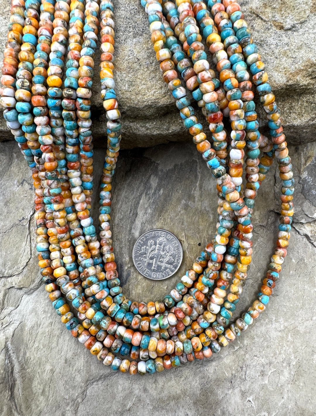 Spiny Oyster Turquoise and Bronze 4mm Rondelle Beads 16