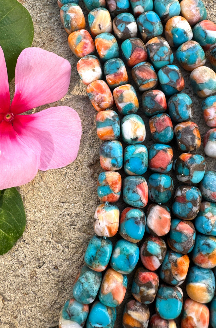 Spiny Oyster Turquoise and Bronze 6x8mmCube/Nugget Beads