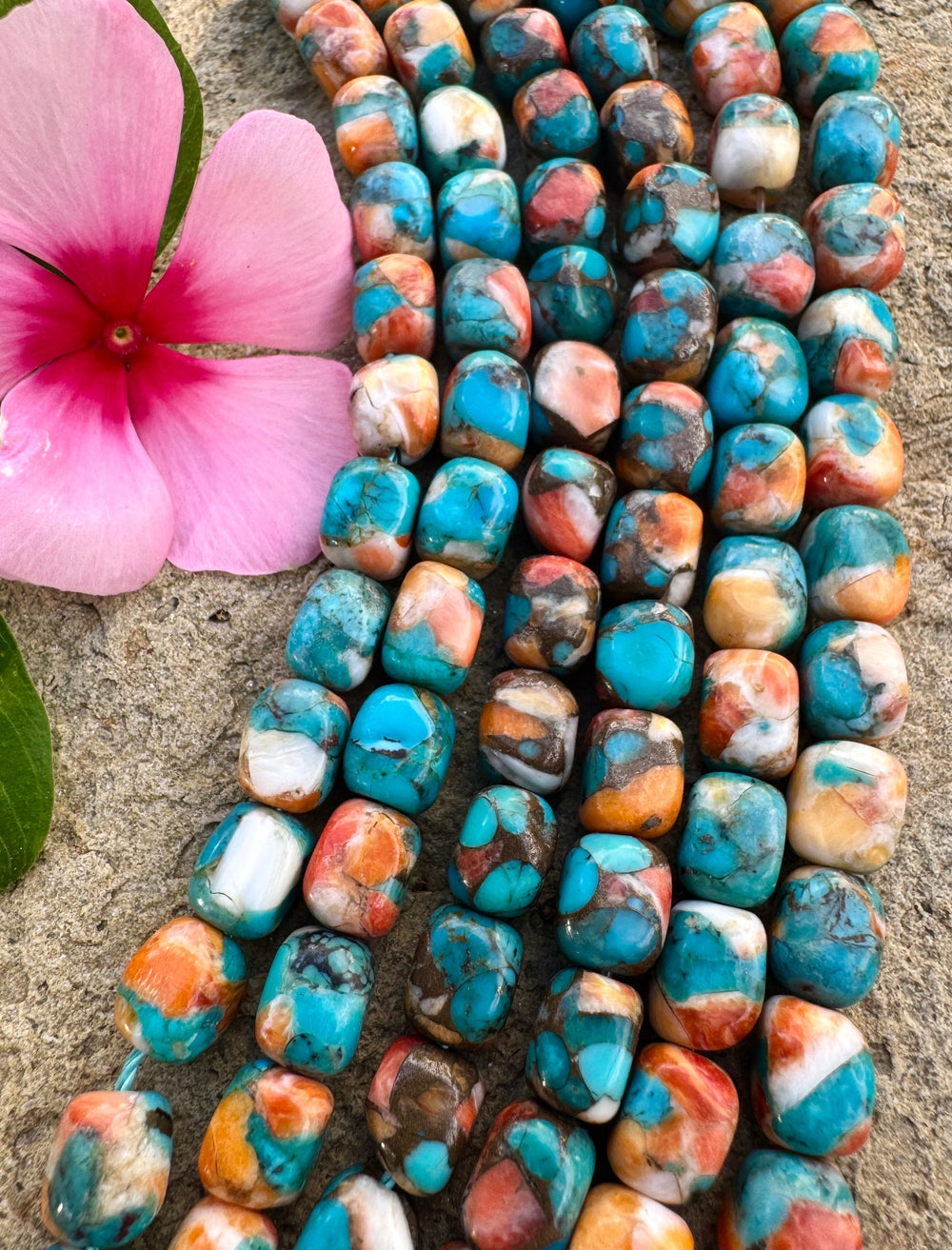 Spiny Oyster Turquoise and Bronze 6x8mmCube/Nugget Beads