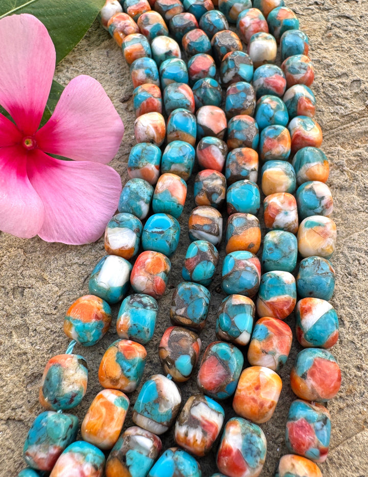 Spiny Oyster Turquoise and Bronze 6x8mmCube/Nugget Beads 8