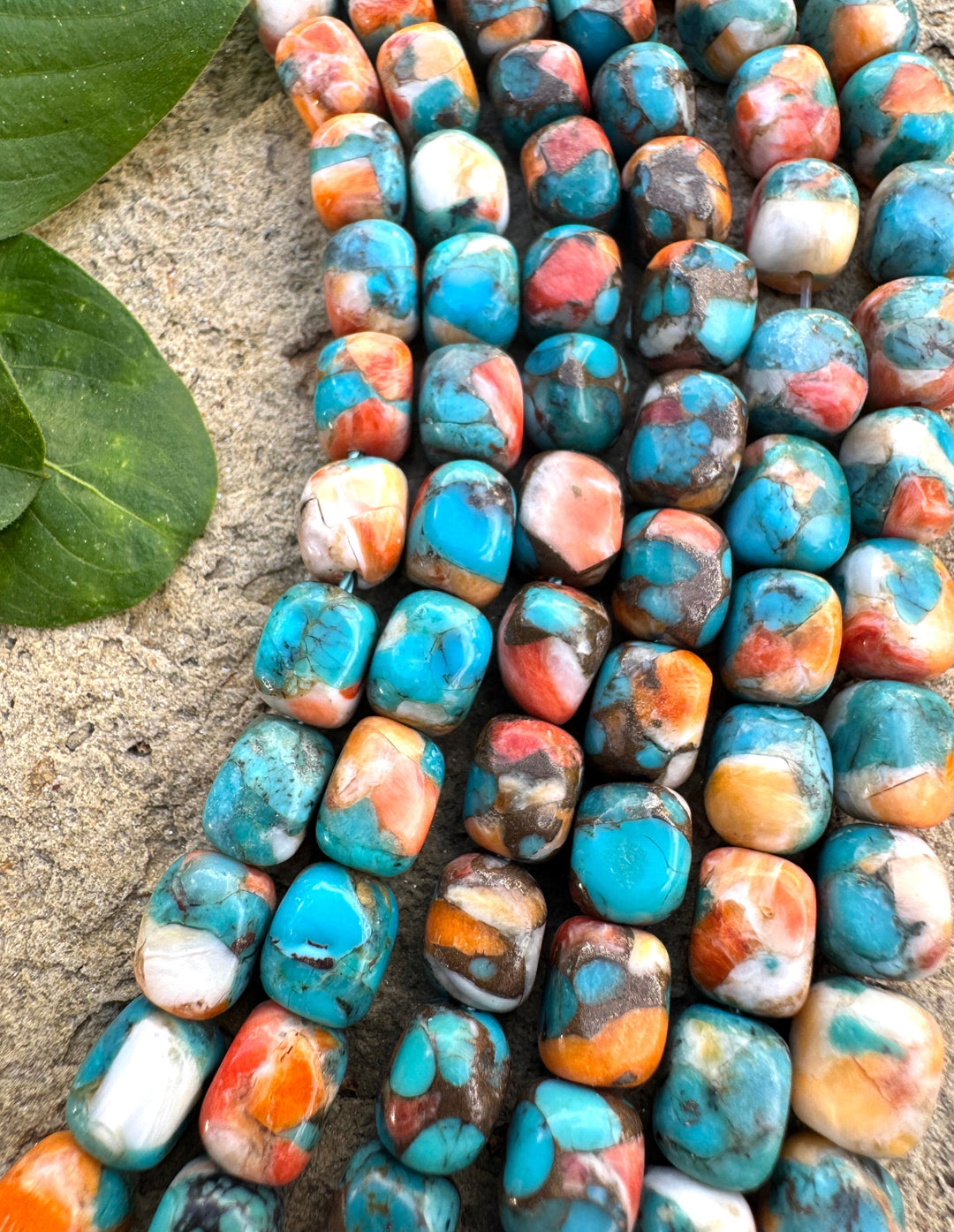 Spiny Oyster Turquoise and Bronze 6x8mmCube/Nugget Beads 8