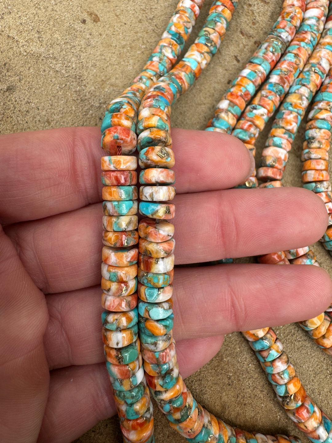 Spiny Oyster Turquoise and Bronze 8mm Button Beads 8 inch