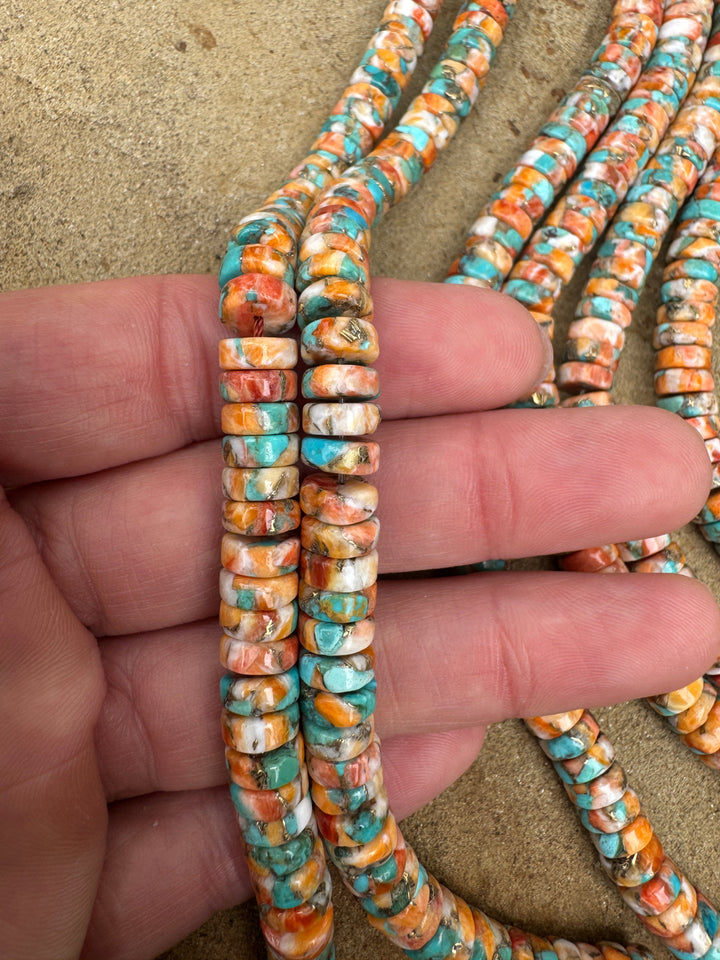 Spiny Oyster Turquoise and Bronze 8mm Button Beads 8 inch