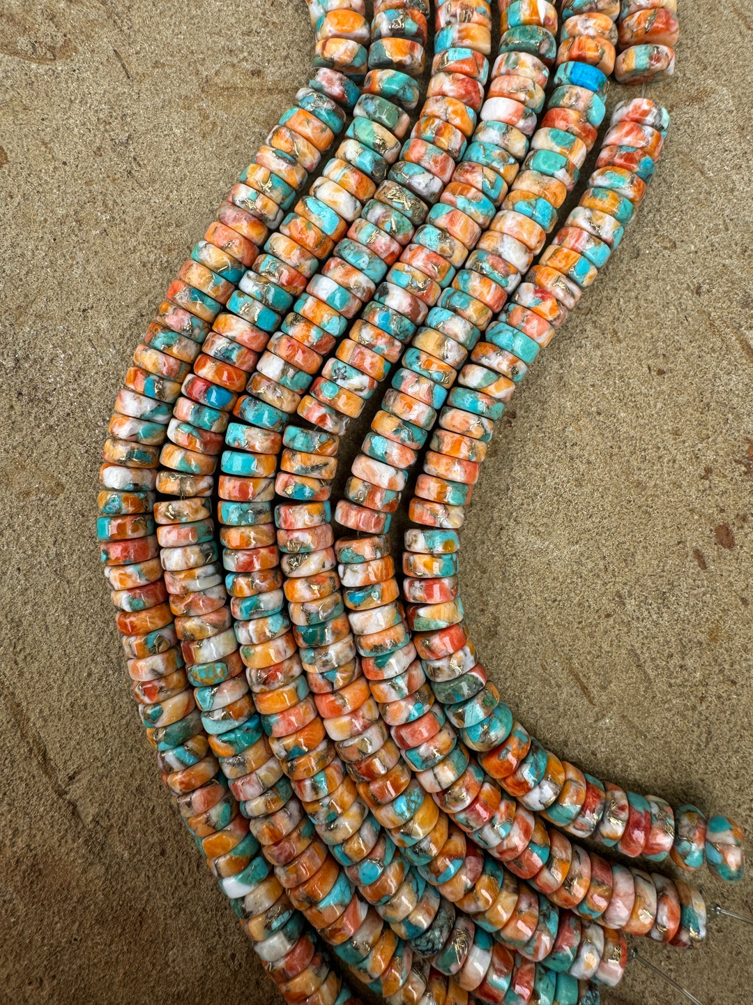 Spiny Oyster Turquoise and Bronze 8mm Button Beads 8 inch