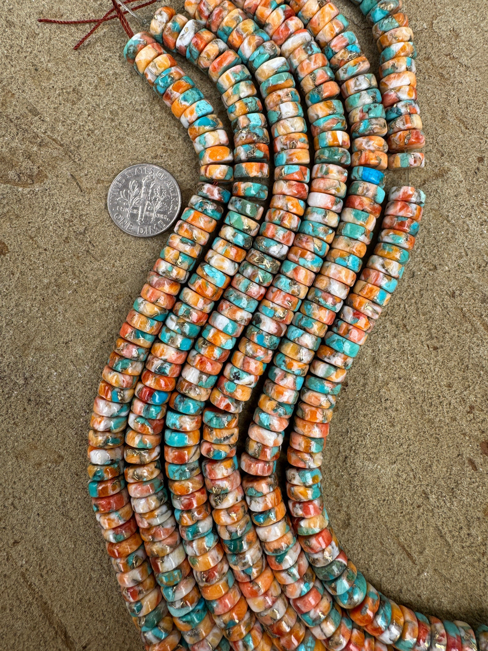 Spiny Oyster Turquoise and Bronze 8mm Button Beads 8 inch