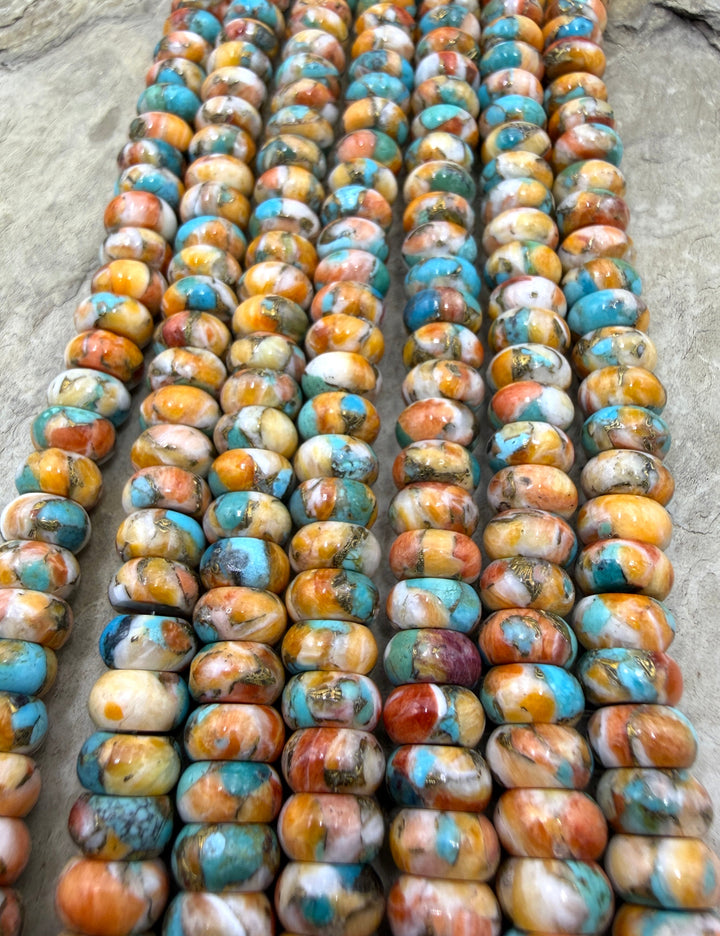 Spiny Oyster Turquoise and Bronze 8mm Rondelle Beads 8 inch
