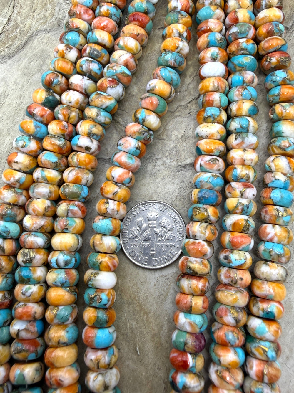 Spiny Oyster Turquoise and Bronze 8mm Rondelle Beads 8 inch
