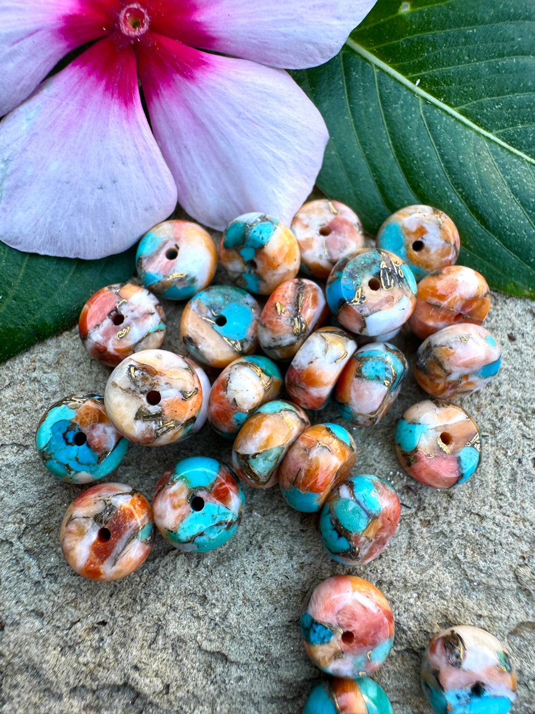Spiny Oyster Turquoise and Bronze LOT 8mm Rondelle Beads 25