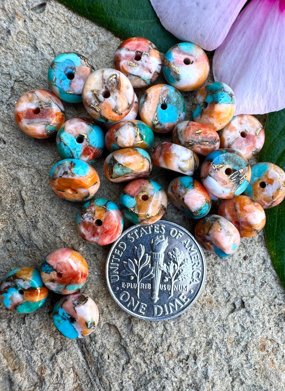 Spiny Oyster Turquoise and Bronze LOT 8mm Rondelle Beads 25