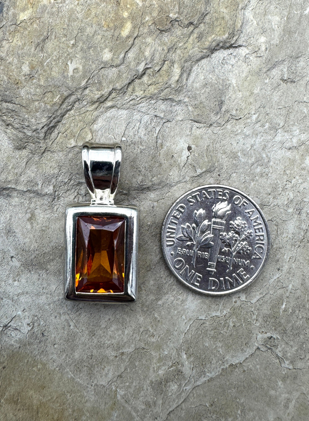 Sterling Silver Amber Color Faceted Strone Rectangle
